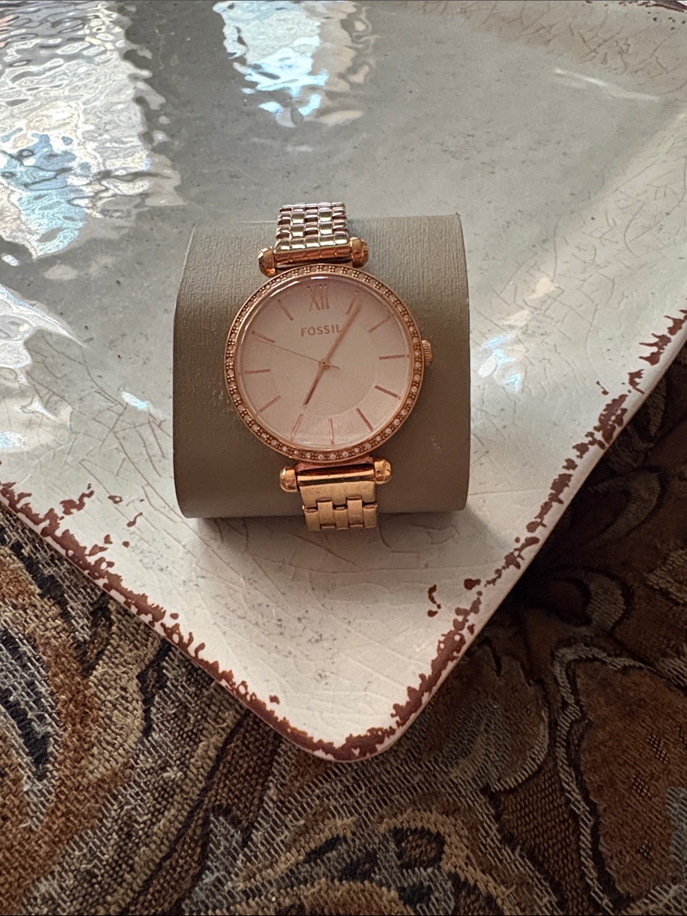 Fossil Rose Gold Tone Women's Bracelet Watch with Crystal Bezel